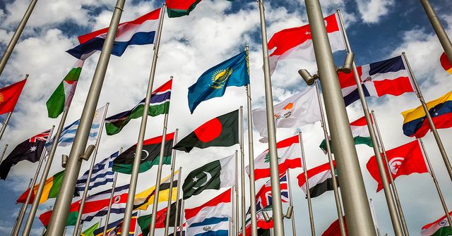 Image of a collection of national flags. SDG 16 & 17 deep dive