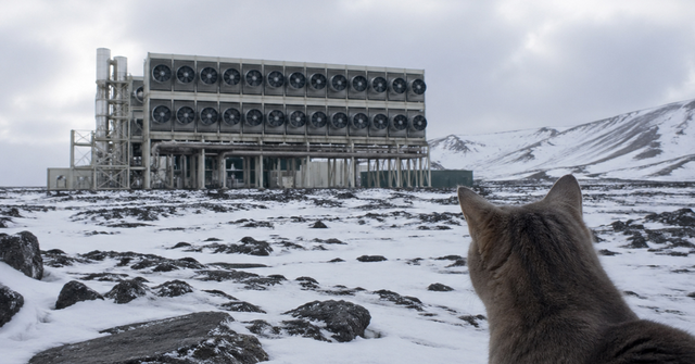 A cat observes a direct air capture facility