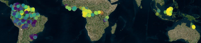 Map showing data point areas for the BeZero Carbon Plots Database