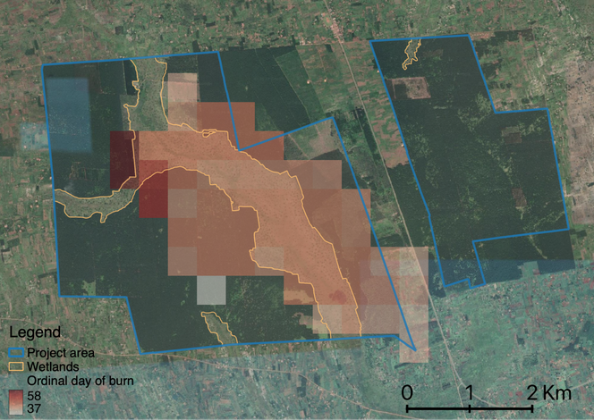 Satellite image showing the observed burned area of CDM4653 in 2011