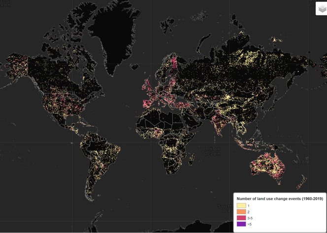 Map showing the intensity of land use change since 1960