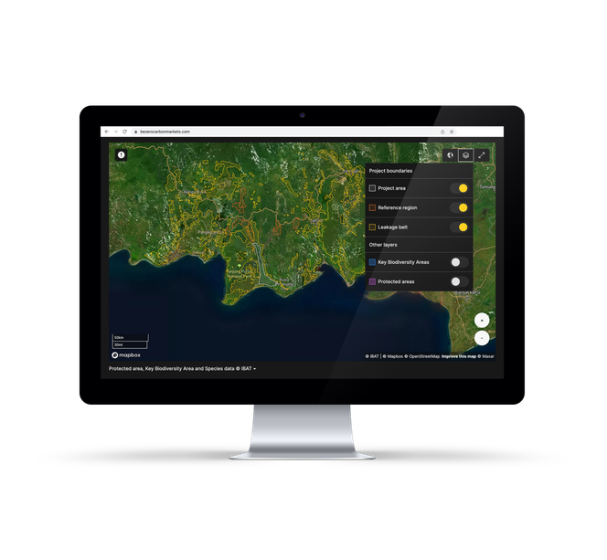 Screenshot of the Geospatial tab on BeZero Carbon Markets platform