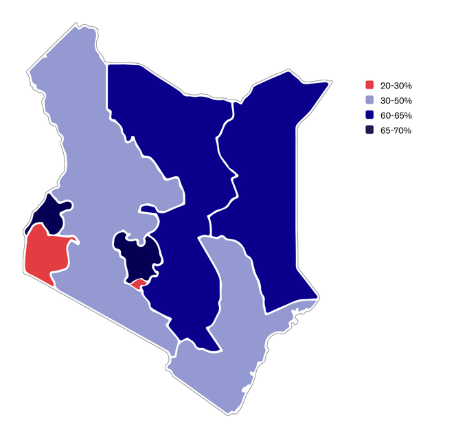 Map of Kenya showing that sub-national fNRB values vary significantly across regions.