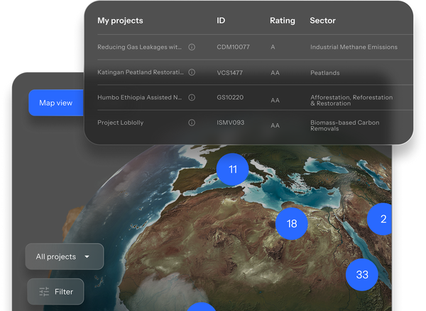 Graphic illustrating project listings and their location on a world map