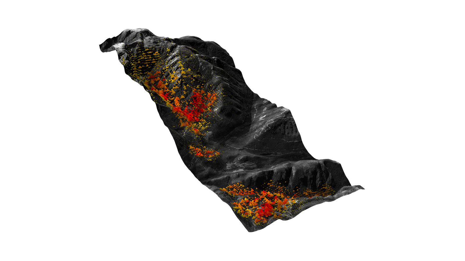 Natural hazards shown over a 3D image of an area of land