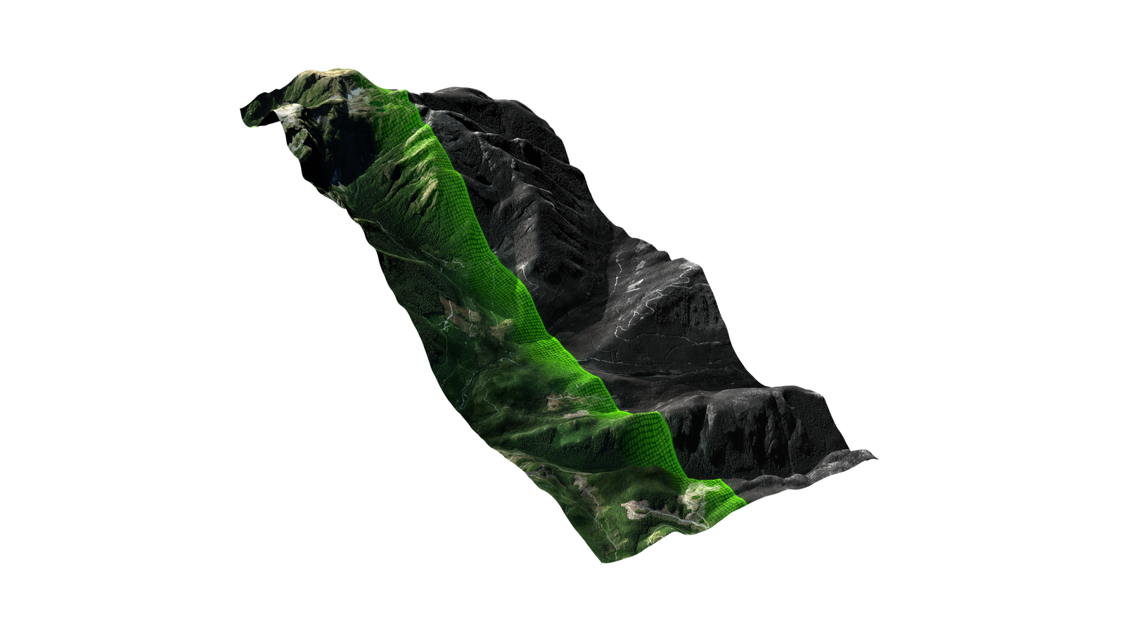 Carbon stocks shown over a 3D image of an area of land