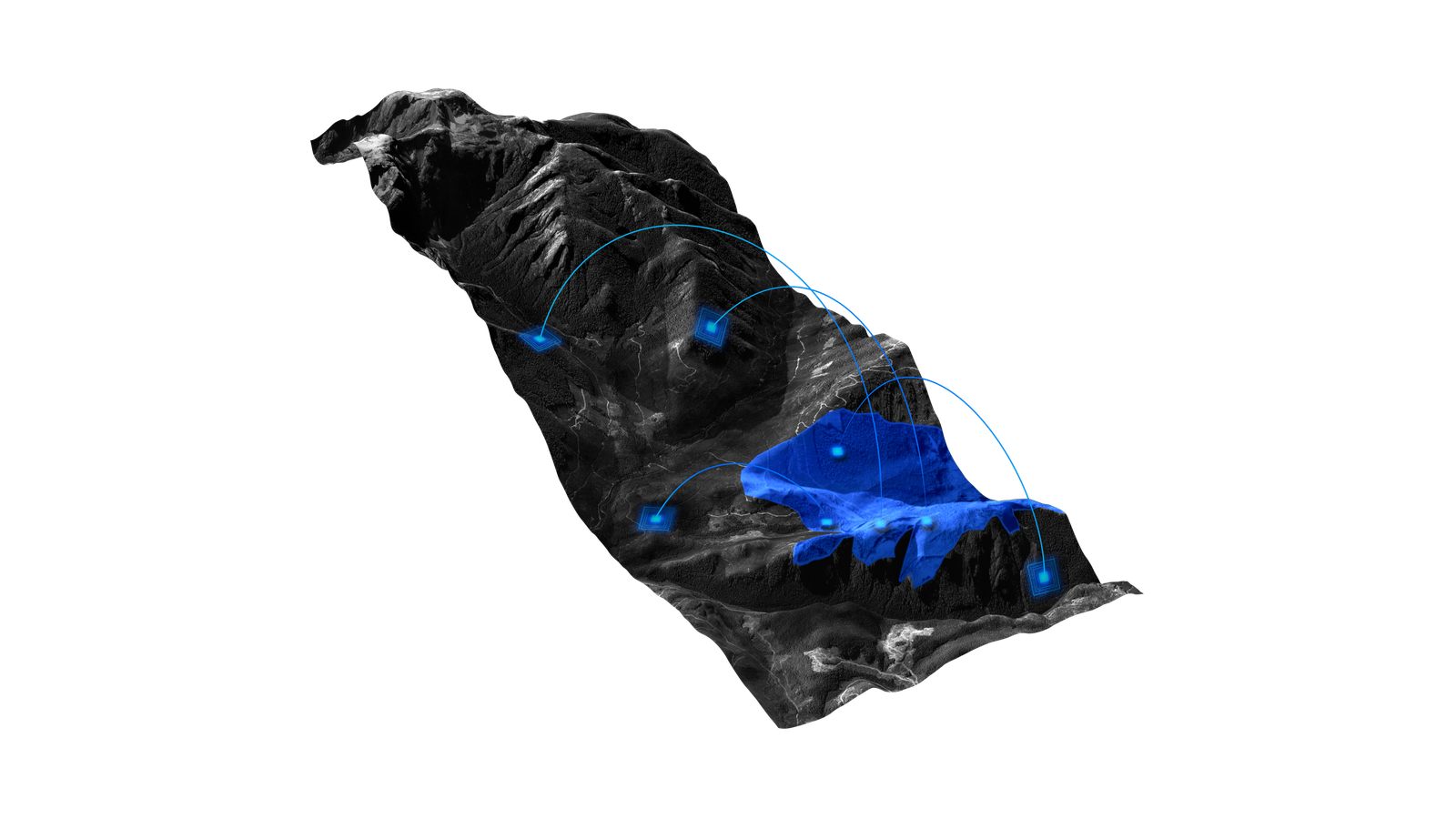 Baseline dynamic base shown over a 3D image of an area of land