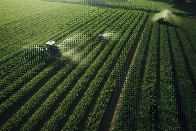 3 Tractors on a green farm field