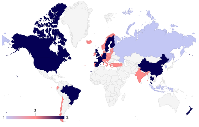 Map showing the distribution of LFG project data points collected by BeZero